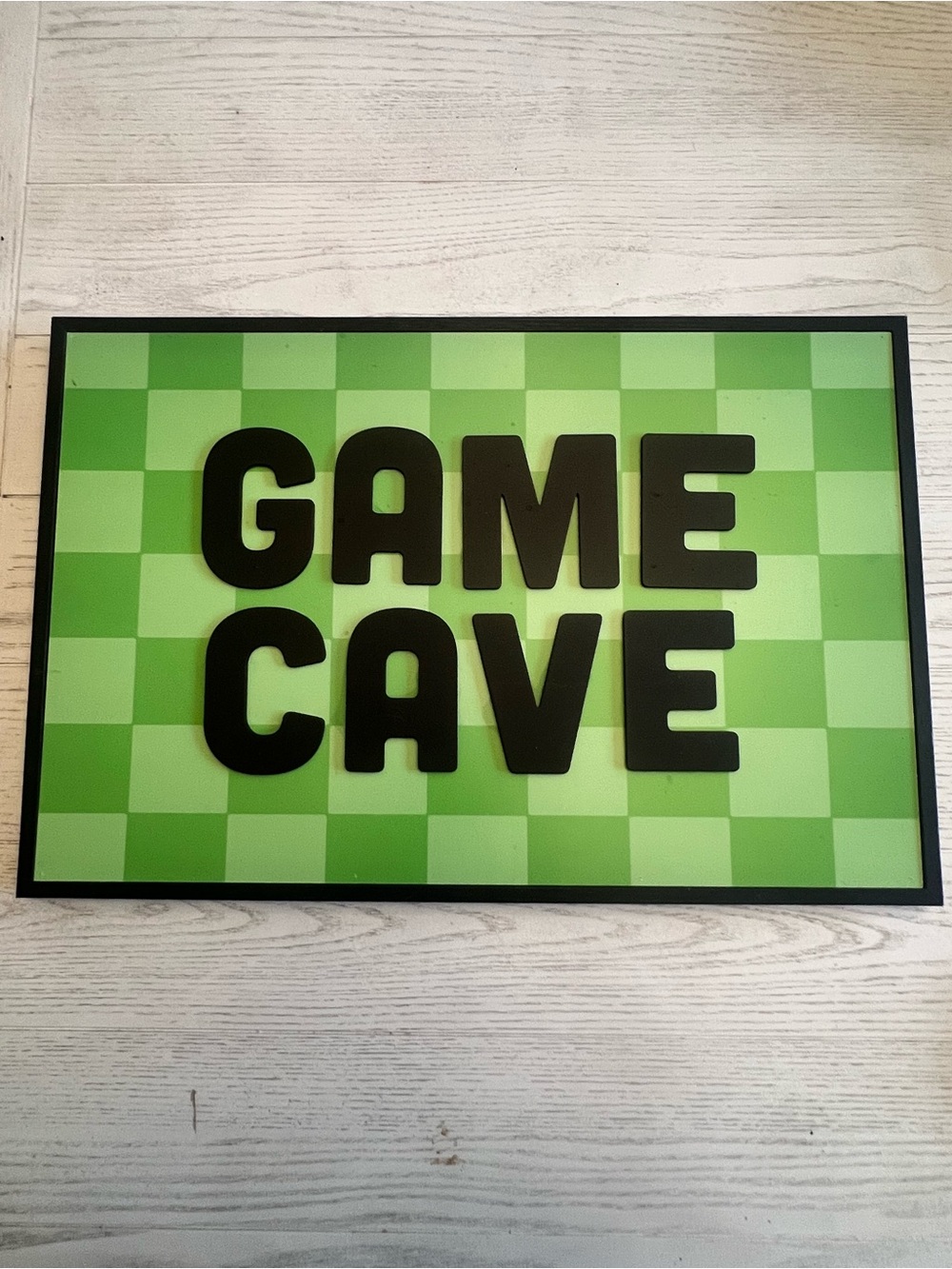 Hobby Lobby Green & Black Checkered Wooden “Game Cave” Sign- 19”x12”